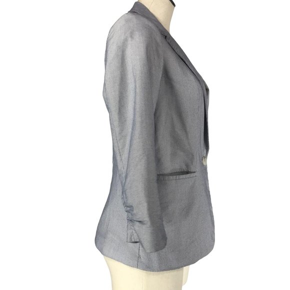 Attention Women's Size 8 Blue White Single Button Blazer Jacket 3/4 Sleeves - Picture 2 of 10